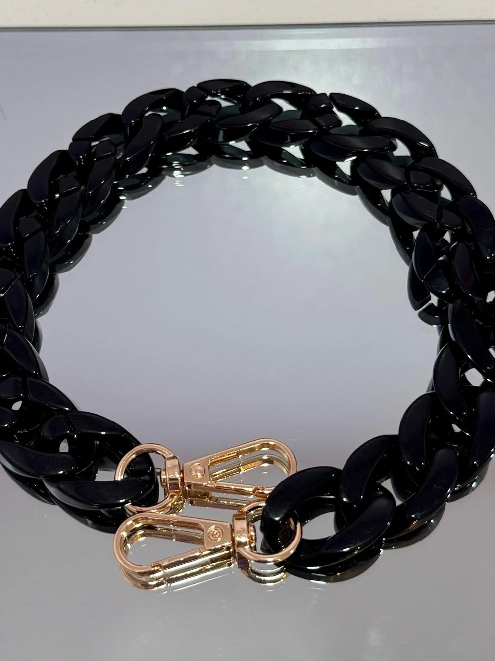 New Slim Acrylic Glossy Black 18 inch Bag Chain  with Gold Hardwar